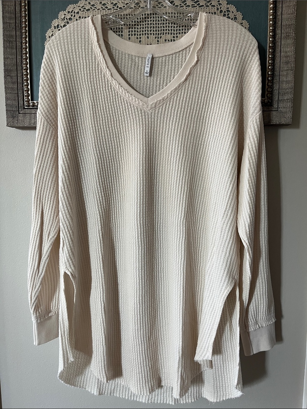 Z Supply Lightweight Cream Waffle V-Neck Top